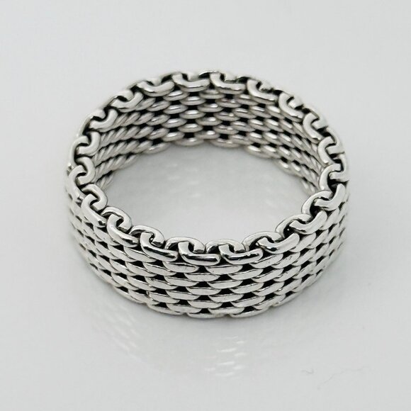 Size 7 Tiffany & Co Narrow Sterling Silver Somerset Mesh Weave Band Ring - Picture 4 of 6